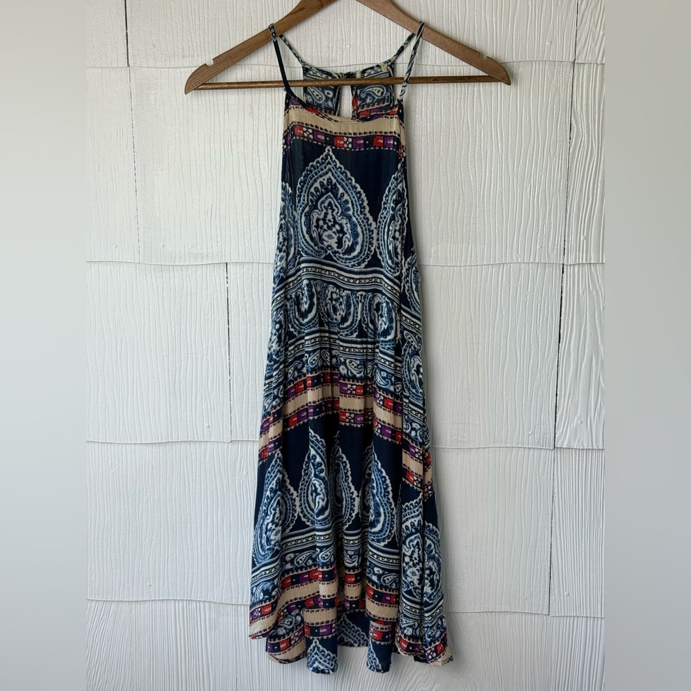 Blue and Cream Patterned Women's high low dress women’s medium